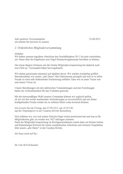 Einladung 2. Mitgliederversammlung Orgelfördererein Rastenberg 