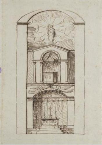 Coudray Entwurf zu einem Kanzelaltar, um 1820, KSW, Graphische Sammlung.