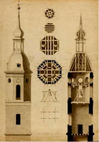 Coudray, Entwurf zu einem Kirchturm,Typenentwurf (?), um 1820. Klassik Stiftung Weimar (KSW),Graphische Sammlung.