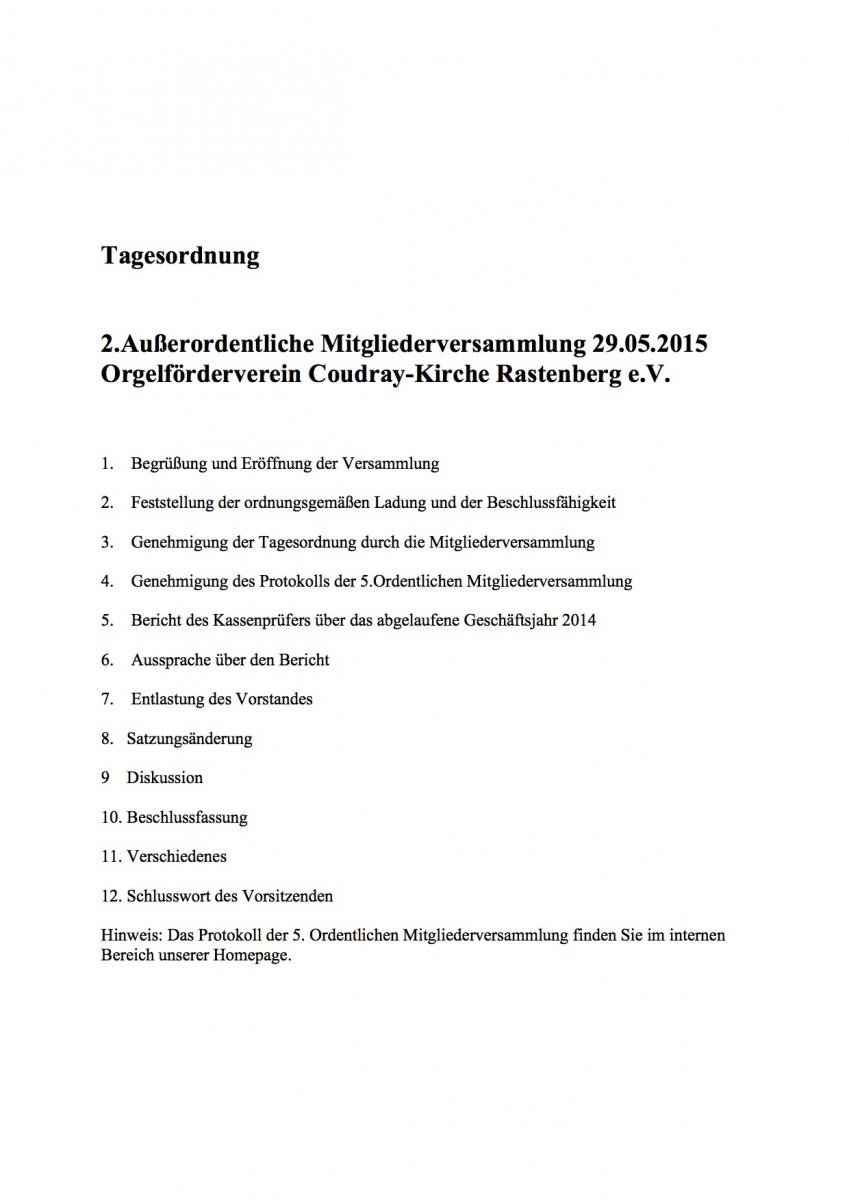 Tagesordnung 2. außerordentliche Mitgliederversammlung